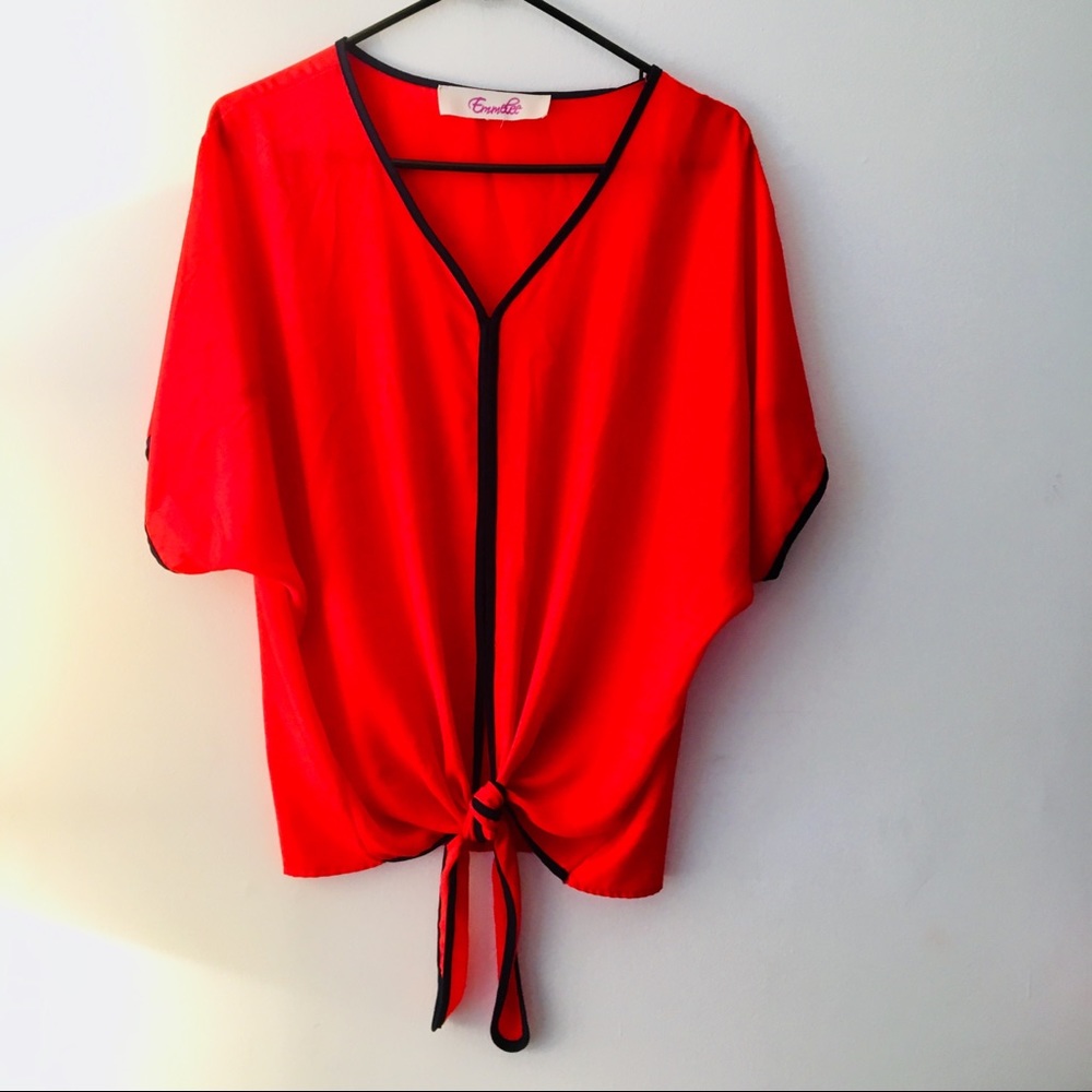 Red Tie Front Blouse